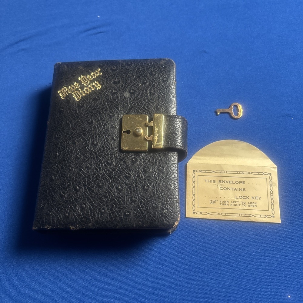 Vintage 1940s Five Year Diary Book Leather Cover Unused Antique Journal with Key